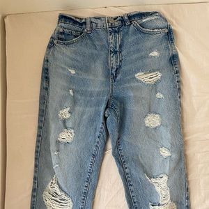 Garage straight leg distressed jeans